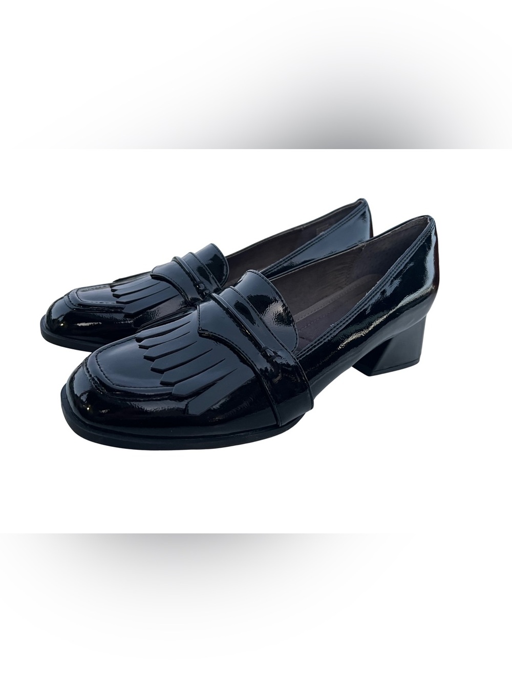 Adrienne Vittadini Black Patent Kiltie Loafers